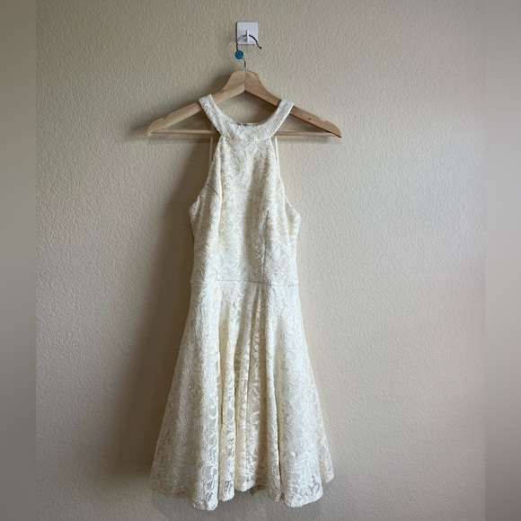 B Darlin Dresses & Skirts - B Darlin Off White Lattice Halter Fit & Flare Dress Size 5/6